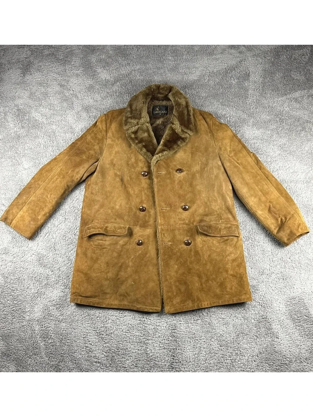 Vintage Lakeland Shearling Leather Coat Mens 42 Brown Fur Lined Jacket